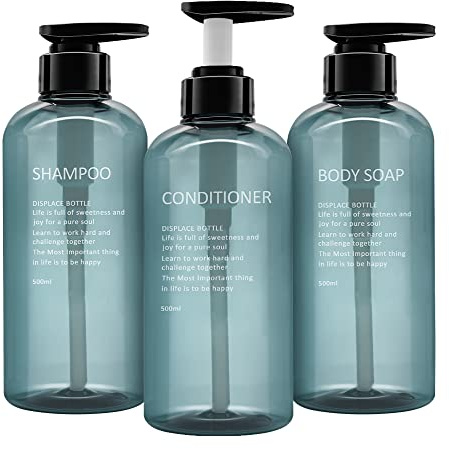 3er Pack 500ml Shampooflasche Pumpspender, Leere Plastik Seifenspender Flasche mit Pumpe für Bad, Küche oder Hotel, Nachfüllbarer Flüssigkeitsspender für Lotion, Duschgel und Spülung