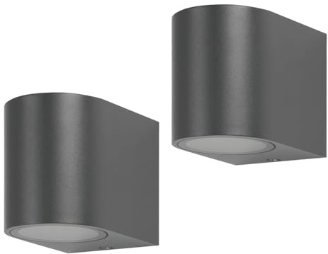 Kerry Outside Wall Lights, Outdoor Light Mains Powered, Modern Arc Anthracite Grey Aluminum Downlight, GU10 Socket IP44 Waterproof Exterior Garden Lighting, Downward Electric for Patio, Porch- 2 Pack