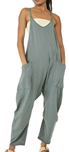 BRONG Latzhose Damen Arbeitshose Lose Ausgebeult Ärmellose Overalls Frauen Einstellbar Lätzchen Hose Damen Jumpsuit Langes Spielanzug Hose mit Großer Tasche Strampler Grün XXL