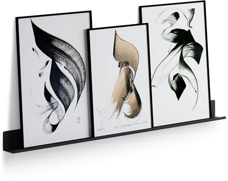 byde Ein schlankes Wandregal für Fotos, Bilder und Bücher. Modernes und minimalistisches Design. Hergestellt aus Metall. 90 x 6 cm. Schwarze Farbe