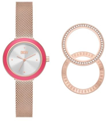 DKNY Damenuhren Sasha, QuarzDreizeiger Uhrwerk, 29MM Rose Gold Edelstahlgehäuse mit Edelstahlarmband, NY6654SET
