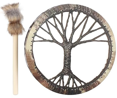 Schamanentrommel Handgefertigte Schamanische Trommel mit Trommelstock Leder Holz Sibirische Trommel Heimdekoration für Musikliebhaber (Göttin)
