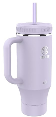 Takeya 40 oz Stainless Steel Tumbler with Lid and Two Straws, Premium Quality, Double Wall Insulated, With Handle, Keep Drinks Cold for Up to 24 Hours, Vivacity Purple