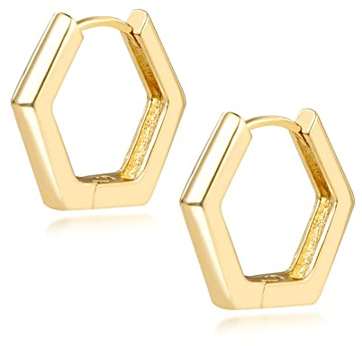 ALEXCRAFT 14K Vergoldet Silber 925 Post Creolen Kleine Huggie Herz Ohrringe | Silber 925 Ohrringe Creolen Kleine Schlaf Knorpel Huggie Kreolen Herz Stern Blume Geometrische Ohrringe Damen Herren Mädchen