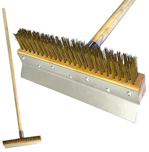 Pizza Oven Brush with Scraper - Heavy Duty 30” Long Wooden Handle Barbeque Pizza Oven Grill Brush, Pizza Oven Accessories for Home Outdoor Kitchen Commercial Cooking Supplies
