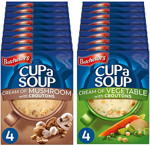 Batchelors Cup A Soup Bundle: 9 x 99 g Box Mushroom Soup & 9 x 122 g Box Cream Of Vegetable Soup