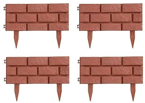 Garden Edging Lawn Flowerbed Border Fence Patio Fencing Landscape Weather Resist Hammer In Easy to Mount (4Pk Brick Effect Fence (Terracotta))