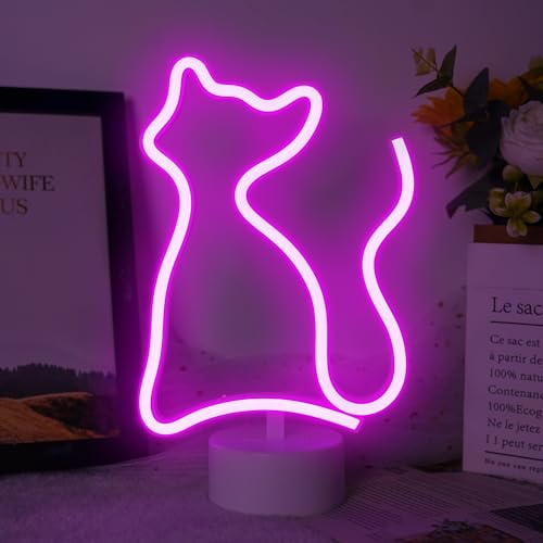 Aslanka Katze-Neonlicht-USB-Schlafzimmersockel, betrieben mit oder 3 AA-Batterien, LED-Licht, Tischdekoration, Mädchenzimmer, Kindergeburtstagsgeschenke, Hochzeitsfeierzubehör...