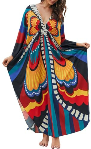 Bsubseach Vestido de Playa Kaftan para Mujer Tallas Grandes Caftan Largos Cubierta Traje de Baño Verano Mariposa