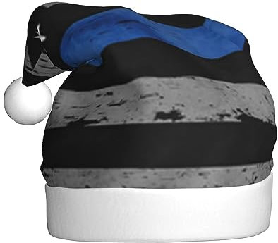VAGILO Amerikanische dünne blaue Linien-Flagge festliche Winterferien Weihnachtsmützen – lustig, warm und plüschig, für Büro und Außenbereich, Party-Kappe