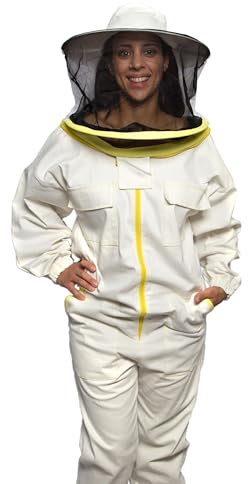 BEEART Professioneller Imkeranzug mit Rundhut Schutzanzug Unisex mit elastischen Bündchen Atmungsaktives Gewebe Reißverschluss Vollständiger Schutz vor Bienenstichen Weiß M-3XL