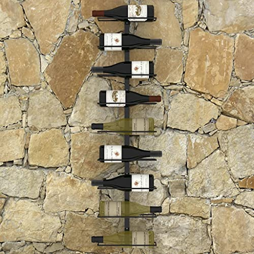 Gecheer Portavini da Parete per 9 Bottiglie Nero in Ferro, Portabottiglie Vino in Metallo, Porta Bottiglie