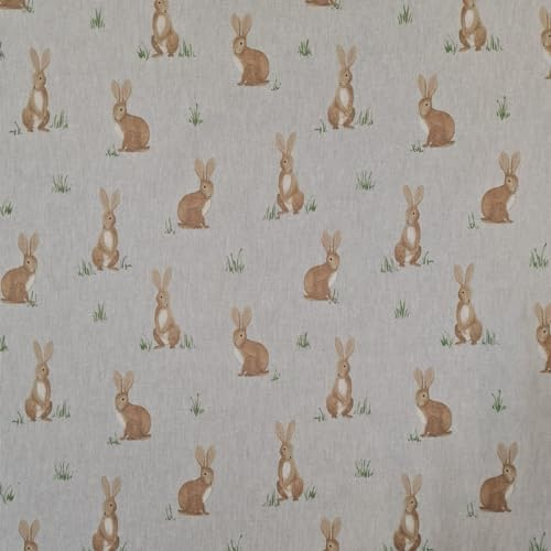 Stoff Meterware pflegeleicht Hase Ostern natur braun Dekostoff Vorhangstoff Tischdeckenstoff Kissenstoff selber nähen Meterware