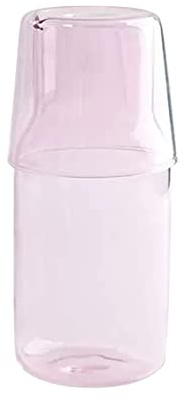 TITA-DONG Wasserkaraffe mit Glasbecher für Nachttisch, Nebenkaraffe, Nachttisch-Wasserkaraffe, Klarglas-Saftwasserkrug, Glas-Mundwasserflaschenbehälter-Dekanter für Schlafzimmer und Wohnzimmer(Rosa)