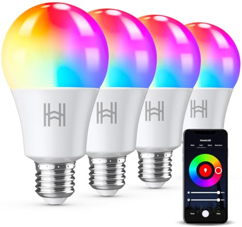 Homefy Smart Light Bulbs 4 Pack, A19 Color Changing LED (800 Lumens), WiFi & Bluetooth, Music Sync, Compatible with Alexa & Google Assistant, No Hub Needed, 16 Million Colors
