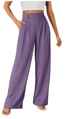 Anzughose Damen Business Weite Hosen Lässig Locker Gerade Beinform Stoffhose Marlenehose Hohe Taille Mit Tasche Sommer Hose Hosenanzüge Für Damen,02 Lila,XXL