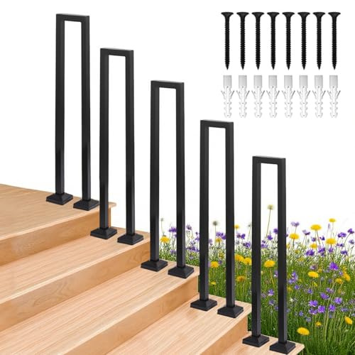 Barandilla Escalera Forma U Exterior, Pasamanos Negro, Barandillas Escaleras de Hierro para Interiores, Pasamanos Escalera Forma de U (Negro U, 100cm)
