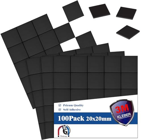 Wukong Placas magnéticas Autoadhesivas 20x20mm | Pack de 100 con Adhesivo 3M, imanes autoadhesivos, imanes Planos, película magnética Flexible, autoadhesivos para Fotos y más