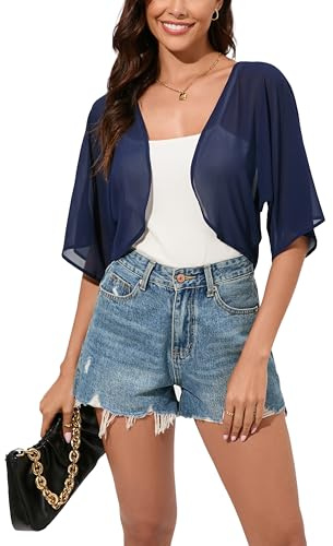 Dosieyeo Damen Bolero Chiffon Elegant Bolerojacke Leicht Luftig Jäckchen 3/4 Ärmel Dünne Schulterjacke zum Kleid Top
