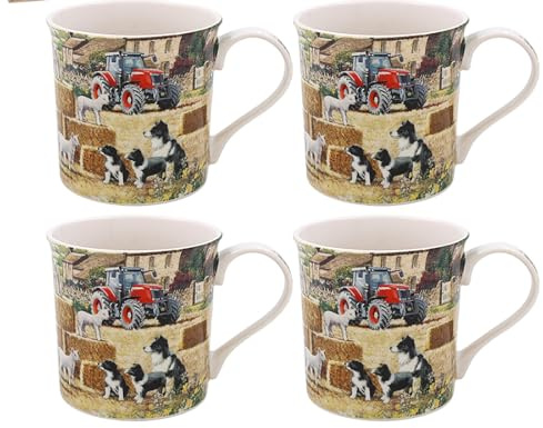 Lesser & Pavey Collie & Sheep Mugs Set of 4 | Ceramic Coffee Mugs Set for Home or Work | Premium Design Mugs Set for All Occasions | Lovely Mugs for Tea, Coffee & Hot Drinks - Macneil Studios