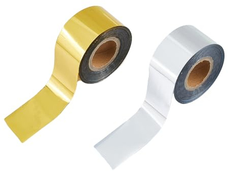 SUPERFINDINGS 2 Rolle 2 Farben Heißprägefolienpapier 394 Zoll PU Wärmeübertragung Eloxiertes Vergoldetes Papier 1.18 Breite Toner Reaktivfolienrolle Für Bastelarbeiten Scrapbooking