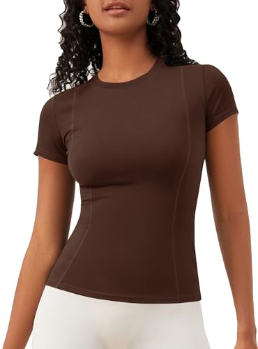 IECCP Sport T-shirt för damer, kortärmad träningsshirt, rund halsöppning, andningsbar atletisk sportshirt för löpning, gym, yoga, fitness, överdel XS-XL, L