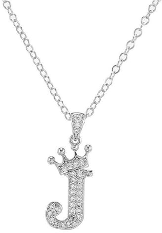 Pingyongchang Letter A-Z pendant necklace Crown letter pendant Charming initials chain necklace, inlaid crystal letter necklace (silver)-crown-J