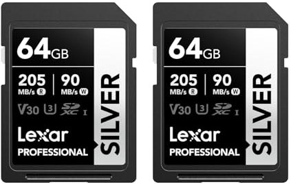 Lexar Scheda SD 64 GB SILVER 2 Pack, fino a 205 MB/s in Lettura, Scheda di Memoria SDXC UHS-I, Classe 10, U3, V30, SD Card per Fotografi Professionisti, Videografi, Appassionati