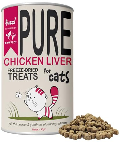Fuzzl Pure Freeze Dried 100% Chicken Liver Cat Treats and Cat Food Topper 50g. Natural Wholesome and Hypoallergenic Nutritious Food. Cat and Kitten Treats and Snacks