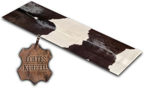 unendlich schoen – Echter Kuhfell Teppich klein, Läufer für Wohnzimmer Flur Eingangsbereich, Rinderfell für kleinere Flächen (schwarz Weiss, 150 X 46 cm)