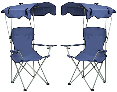 CICICOLA Chaise de Camping Pliante avec Toit Parasol,Porte-Boisson, Chaise de Pêche en Cadre Métallique Charge Max 120 kg pour Camping Pêche Excursion Plage-50 * 50 * 90/120CM-bleu Marine-2 PC