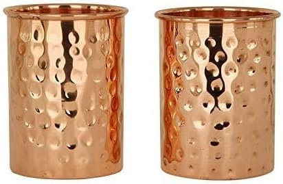 Lot de 2 gobelets en cuivre pur pour eau potable, verres martelés pour avantages ayurvédiques
