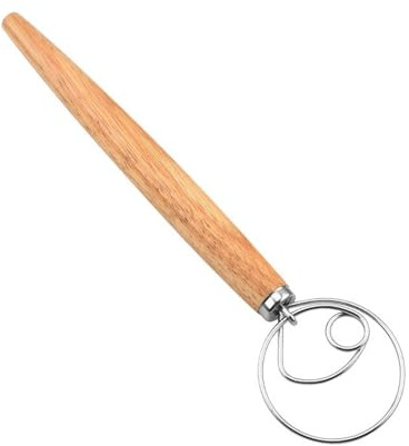 Hsrag Danish Dough Whisk 13 Inch, Stainless Steel Bread Mixer with Wooden Handle, Dutch Whisk for Sourdough Baking, Hand Tool for Kneading