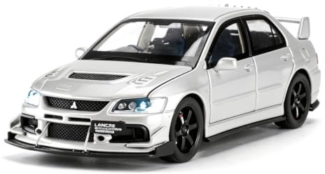 BGHSCA Mitsubishi-Modellauto im Maßstab 1:32, Pull-Back-Modellauto aus Metalllegierung mit Sound- und Lichteffekten für Kinder (Jungen und Mädchen) und Erwachsene, Geburtstagsgeschenk (Silber)