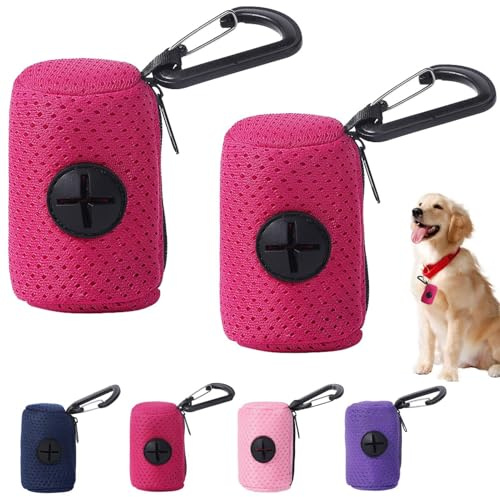 2 Pieces Dog Poop Pickup Bags Holder, Dog Poop Bag Dispenser With Carabiner Clip, Lightweight Zipper Closure Poo Dropping Sack, For Most Standard Dog Waste Sack For leashs, Walking, And Running