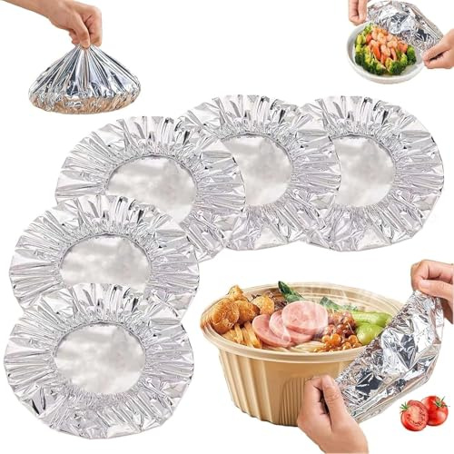 50pcs Repeatable Aluminium Foil Film Insulation Cover,Aluminum Foil Food Covers,Kitchen Fresh-Keeping Insulation Film,Reusable Elastic Bowl Covers,Adjustable Food Storage Covers for Kitchen