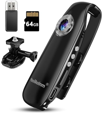 Mini fotocamera per corpo con registrazione audio e video, 1080P, 64 GB, rilevamento del movimento, videoregistratore, portatile, con tasca magnetica, DV portatile, per ciclismo, animali domestici