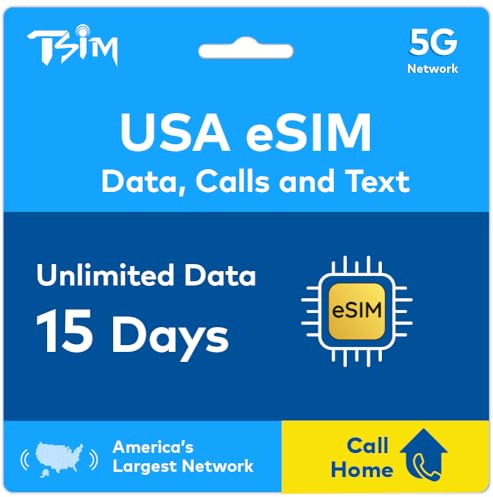 USA eSIM 15 Days | Call Home for Free | USA Network with Unlimited High Speed Data | Unlimited Local Calls and SMS to UK and USA (including Hawaii). Receive eSIM Same Day by Email and Start Using