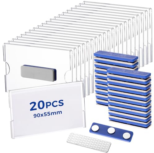 20 Stück Namensschilder Magnet, 9 x 5.5cm Namensschilder für Kleidung | Acryl-Namensschilder mit 3-Punkt Name Plate Magnet für Büros Schulen AusstellungenStarke 3-Punkt-Neodym-Magnete