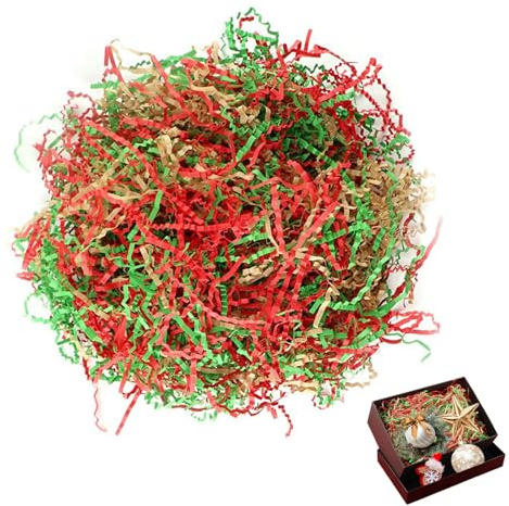 LZPLJLWS Papier de Soie déchiqueté Cadeau 100g Rouge Vert Marron, Remplissage décoration boîte 35x25x10cm pour Noël, Mariage, Anniversaire, fête, Emballage soigné