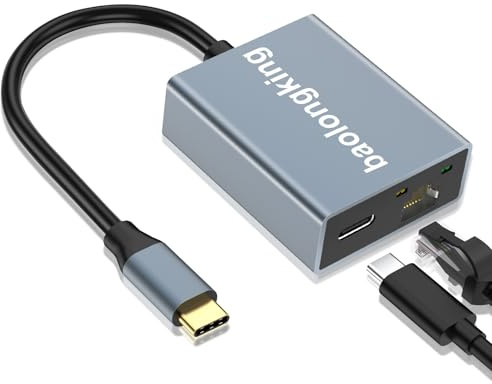 baolongking USB-C-zu-Ethernet-Adapter, 1000 Mbit/s Ethernet zu Typ-C mit USB-Typ-C-Ladeanschluss, kompatibel mit Chromecast, Google TV, iPad Air usw.