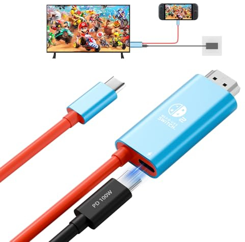 AGFINEST [per Switch 2/OLED] Cavo adattatore da USB C a HDMI da 2 m, 4K a 60 Hz 100 W PD, ricarica rapida, dock portatile con modalità TV per Switch, iPhone 16, iPad Pro, MacBook, Steam Deck da Laptop