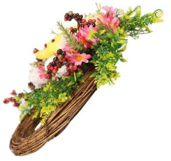 VILLCASE Osterkranz Anhänger mit Lichtern Realistisch und Lebendig aus Rattan und Kunststoff für Tür und Wand Osterdeko