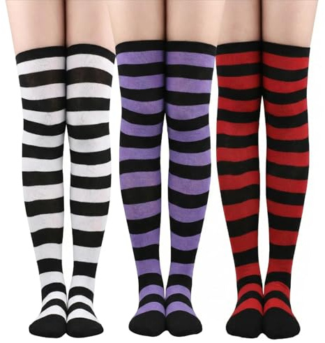 MLPKOI 3 Paia Parigine Donna, Calzini Lunghi, Calze Lunghe Calzettoni, Calze al Ginocchio Donna Sopra il Ginocchio, Lunghi Calzini da Ginocchio (Nero, Viola, Rosso)