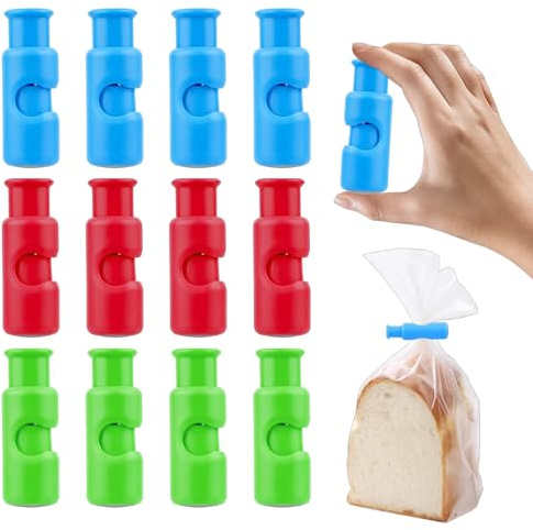 Xiciki 12 Pcs Freezer Bag Clips for Food Storage, Plastic Bag Sealing Clips | Reusable plastic food sealing clips (Red, Blue, Green), Food Bag Clips, Snack Freezer Chip Bread for Sealing Keeping Fresh