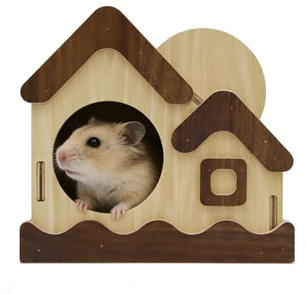 Rennmaushaus, Holzhütte, niedliche Dekoration, natürliches Hasenhaus-Hamster-Zubehör, für Rennmäuse, Häschen, Chinchilla, Frettchen, Igel, Zuckergleiter, Anreicherung, Spielen, Schlafen, Indoor-Käfig
