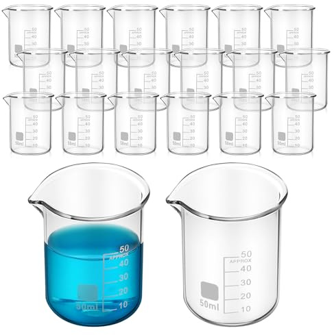 HEALSOPTHY Vasos de Precipitados de Laboratorio de Vidrio 50 Ml Pack de 20 Unidades para Muestreo y Análisis Científico sin Asa