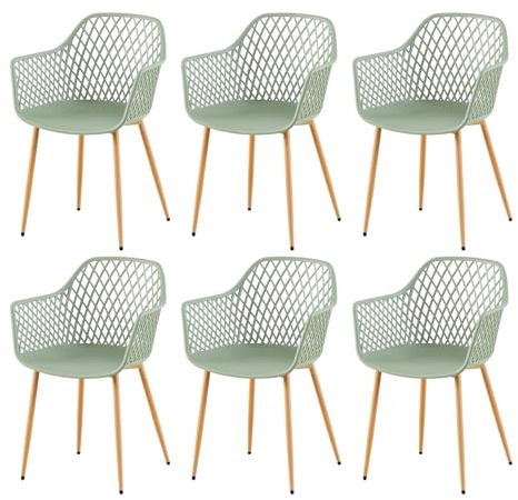 buybyroom Set di 6 sedie da giardino in plastica con braccioli, armonizzano con spazi verdi, colore graugrün