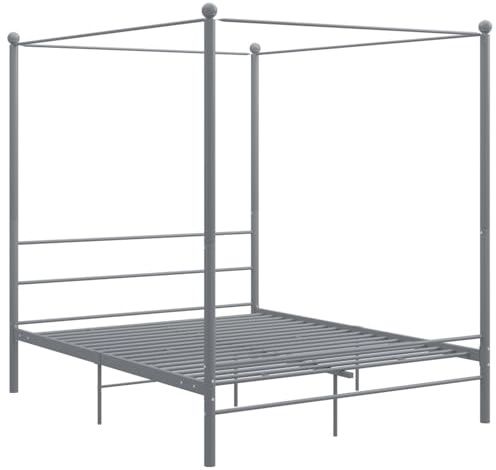 Fecpoo WGYHOME Himmelbett Grau 160x200 cm aus pulverbeschichtetem Metall mit hochwertigem Lattenrost – Schlafzimmer