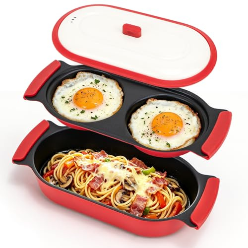 AHJ Microwave Egg Cooker & Grill Pan Set,Cookware with Lid for Grilling | 2-in-1 Egg Poacher for Browning,Crisping,Fried Eggs & Meat - BPA-Free, Fast Breakfast Helper